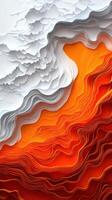 Colorful layered paper artwork showcasing vibrant orange and white textures in dynamic formations photo