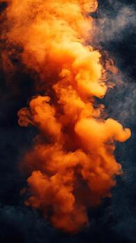 Colorful orange smoke swirling against a dark background creates a captivating visual effect during a creative art event photo