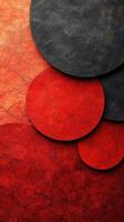 Colorful abstract design featuring textured circles layered on a vibrant background in shades of red and black, suitable for modern decor and artwork photo