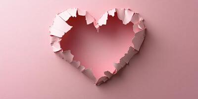 Heart shape created by torn pink paper revealing a soft pink background in a creative and artistic display photo