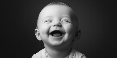 Happy baby with joyful expression in a playful moment during indoor activities photo
