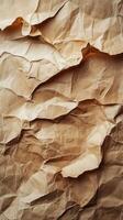 Textured brown paper surface with crumples and folds captures natural organic patterns and design nuances in a close-up view photo
