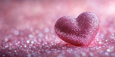 Sparkling pink heart shines brightly against a glittering background during a romantic celebration photo