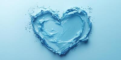 Blue heart shape created with smooth creamy texture on a light background in artistic display photo