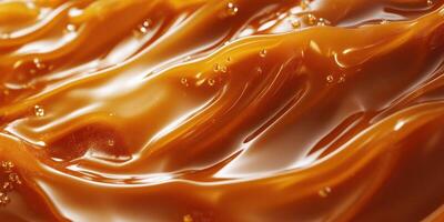 Smooth and glossy caramel texture captured under soft light creating an inviting and delicious appearance photo