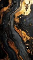 Abstract art with swirling black and gold patterns creating a dynamic flow of colors and textures photo