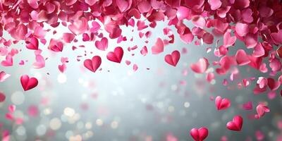 Heart-shaped petals falling gracefully in a dreamy background during a romantic celebration photo