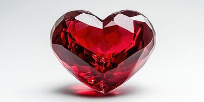 Beautiful red heart-shaped jewel crafted from glass set against a minimalist background photo