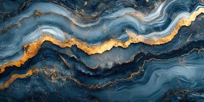 Elegant blue and gold abstract art depicting flowing waves of color and texture inspired by natural formations photo