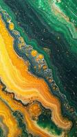 Unique abstract patterns with vibrant colors in a fluid art design showcasing yellow, green, and dark textures photo