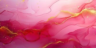 Abstract fluid art in shades of pink and red with gold accents on a soft background photo