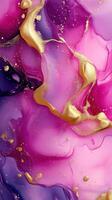 Colorful abstract art with flowing shapes and golden accents in vibrant pink and purple hues photo