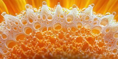 Close-up view of intricate patterns on a vibrant orange flower petal showcasing natural textures photo