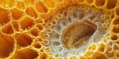 Intricate details of a bright yellow organic structure showcasing the beauty of nature's design and patterns photo