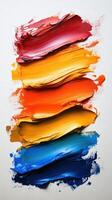 Vibrant abstract color palette crafted from thick paint strokes on a textured canvas during a creative art session photo