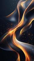 Dynamic abstract waves of golden light flow gracefully across a dark backdrop creating a sense of movement and energy photo