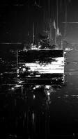 Abstract black and white digital artwork depicting chaotic lines and textures with a horizontal strip at the center photo