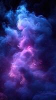 Vibrant cosmic clouds swirl in rich shades of purple and blue against the backdrop of a starry universe photo
