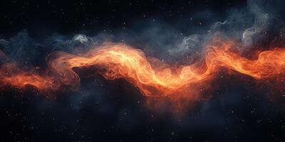 Dynamic orange and gray wisps of smoke swirl against a dark background in a cosmic display of energy and movement photo