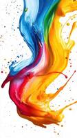 Vibrant swirl of colorful paint splashes creates a mesmerizing abstract pattern on a white background photo