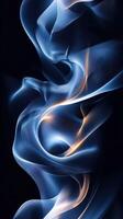 Abstract flowing shapes create a serene visual effect with soft blue hues and subtle glowing highlights in a dark background setting photo