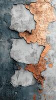 Artistic wall with peeling paint and copper accents showcases the beauty of decay and texture in urban environments photo