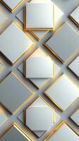 Unique geometric design featuring layered diamond shapes with golden edges against a textured background photo