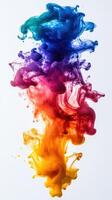 Colorful ink swirling in water creates mesmerizing abstract patterns in bright hues at studio setting photo