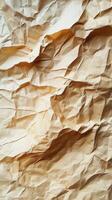 Crumpled brown paper texture displaying intricate folds and patterns in natural light photo