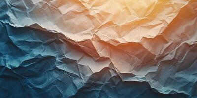 Crumpled paper texture displays shadows and warm hues in a close view of an artistic surface photo