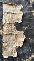 Old torn paper revealing textured surface and contrasting colors in a vintage setting photo