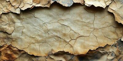 Old cracked paper background with ripped edges and a textured surface in neutral tones photo