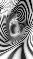 Intricate black and white tunnel with flowing striped patterns showcasing depth and perspective photo