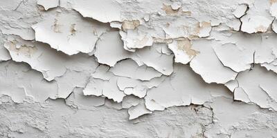 Cracked white plaster wall showing texture and aging effects over time in an indoor setting photo