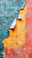 Colorful textures of peeling paint on a weathered wall in a vibrant urban setting photo
