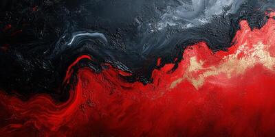 Vibrant abstract painting showcasing bold colors and dynamic textures with red, black, and gold accents on canvas photo