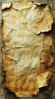 Old and weathered parchment paper with cracks and creases exuding a vintage aesthetic photo