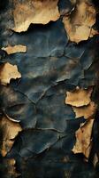 Textured wall with peeling blue and gold layers creates an artistic focal point in a vintage space photo