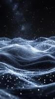 Swirling waves of light and particles create an ethereal atmosphere in a dark setting photo