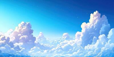 Colorful cloud formations in a bright blue sky during a sunny day in an animated art style photo