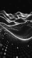 Abstract representation of digital waves with light particles flowing in a dark environment photo