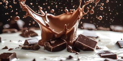 Chocolate splashes in creamy sauce creating dynamic texture and visual delight photo