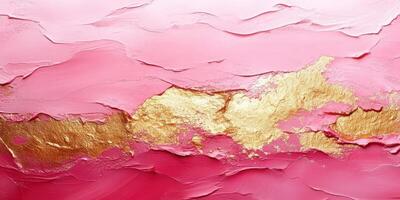 Vibrant pink and gold abstract canvas artwork with textured layers and smooth finish photo