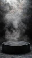 Mysterious smoky atmosphere with a round platform in a dimly lit space photo