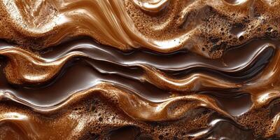 Rich and creamy chocolate texture with swirling patterns under warm light photo