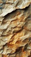 Crumpled textured paper with warm tones and intricate details creating an abstract background effect photo