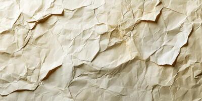 Crumpled brown paper texture showcasing intricate folds and shadows illuminated by soft light in a neutral setting photo