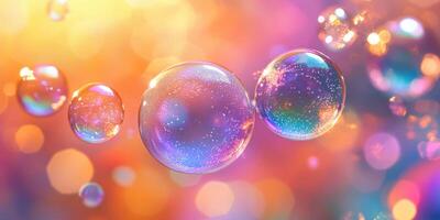 Bubbles float gracefully in a colorful, dreamy background during a sunny afternoon photo