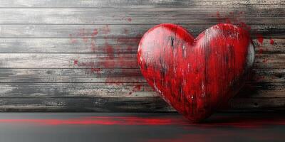 Vibrant wooden heart symbol against a weathered background represents love and passion in an artistic expression photo