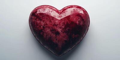 Heart-shaped decoration with a glossy finish, showcasing intricate textures and a deep red hue photo